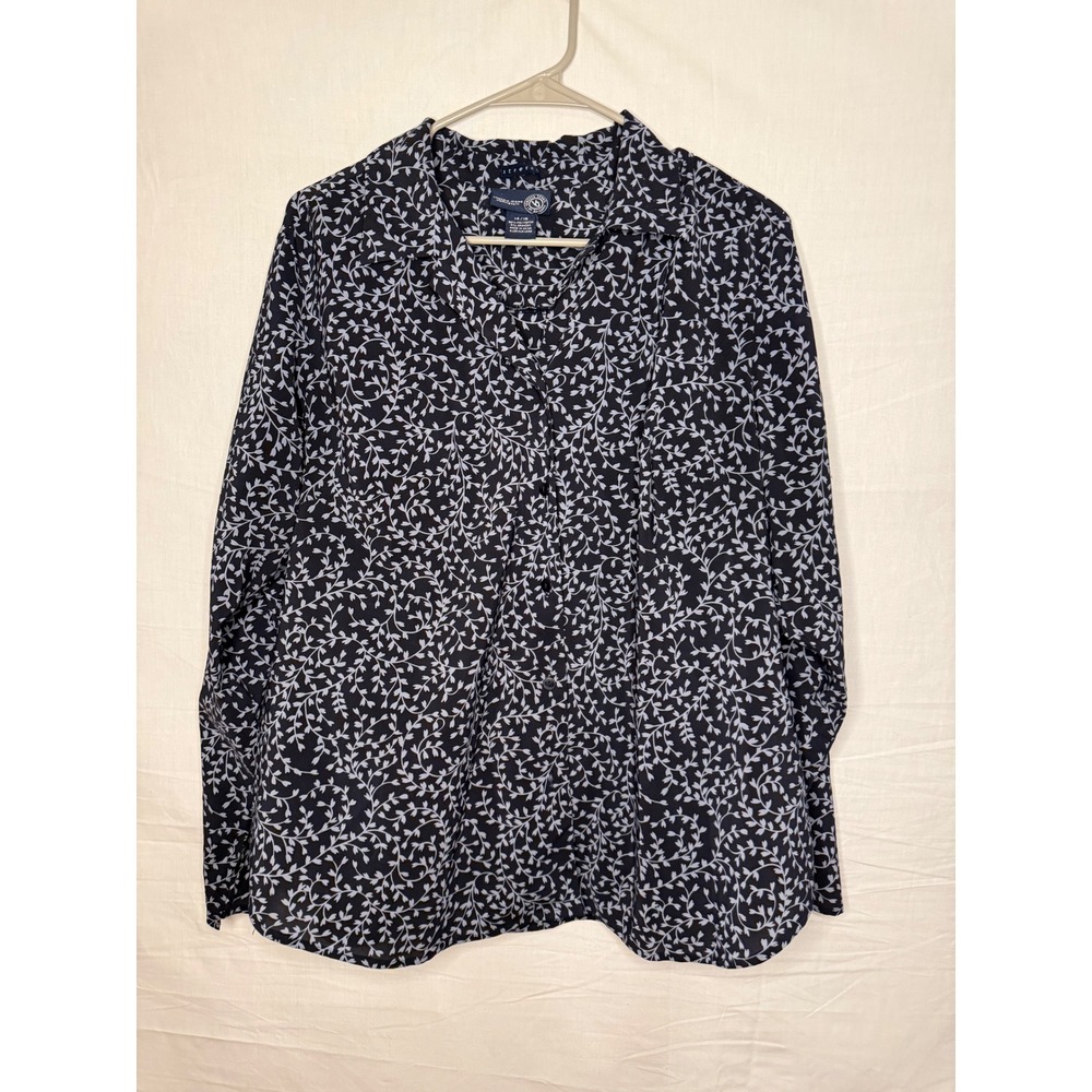 Venezia Jeans Womens Black White Vine Leaf Print Stretch Button Up Blouse 14/16